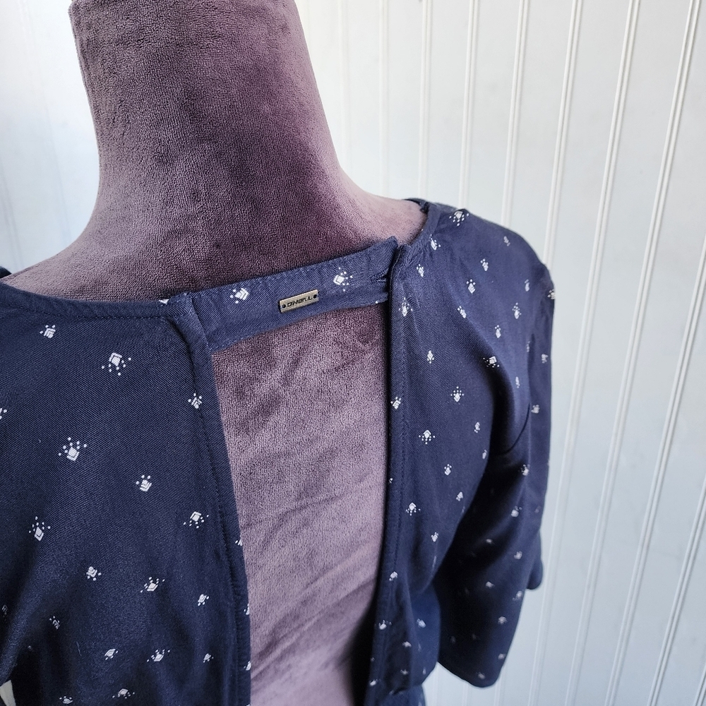 O'NEILL Gabriella Open Back Flutter Sleeve Romper Navy White Geo Print Viscose M - Picture 16 of 16